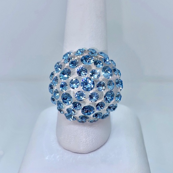 Acrylic Crystal Blue Ring Embellished with blue Crystal stones, Statement Ring - Picture 8 of 13